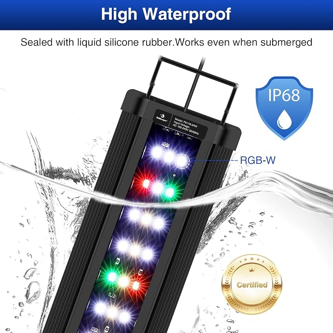 fishkeeper Aquarium Light, LED Fish Tank Lights with Auto Time Sync & 24/7 | IP68 Waterproof Extendable Bracket DIY Full Sprctrum Aquarium Plant Lights with Timer/Dimming, Memory Function for 18-24inch