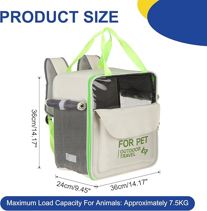 Pet Backpack Carrier, Portable and Ventilated, Oxford Cloth, Dogs Cats and Small Animals Travel Bag 13.39" Up to 16.5 Lbs, (Beige), Intended for Hiking/Camping/Traveling