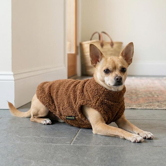 Fitwarm 2 Pack Striped Fleece Dog Sweater, Warm Winter Clothes for Small Dogs Boy Girl, Fuzzy Pet Outfit, White, Brown, Large
