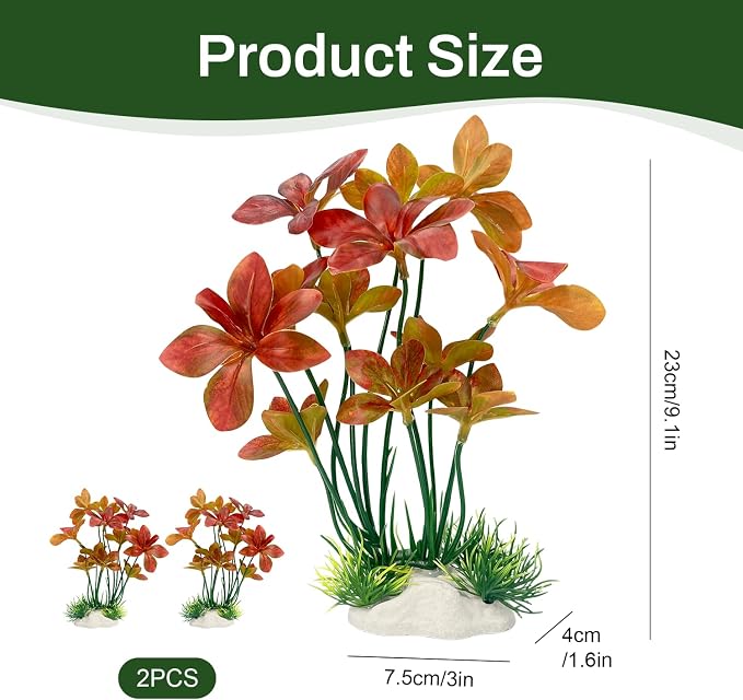 2-Pack 9.1 Inch Silk Aquarium Plants | Artificial Silk Plants for Fish Tank Decorations, Realistic Soft Plastic Plant for Small Tank, Fish Hides