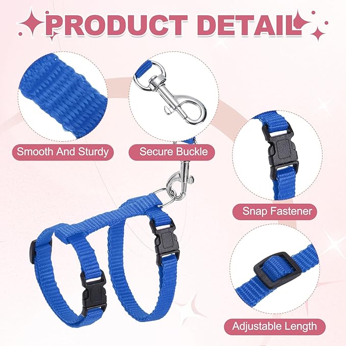Rabbit Harness and Leash, Escape Proof Bunny Cat Leash Small Animal Harness Soft Adjustable Buckle(2Pcs, Sapphire) for Bunny Kitten Cats Puppies Walking Hiking Training