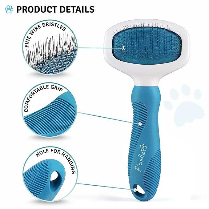 Poodle Pet Slicker Brush - For Dogs, Cats, and Rabbits - Removes Matted Fur, Knots, and Loose Hair - Suitable for Grooming Doodles and Goldendoodles with Short or Long Hair