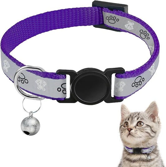 Cat Collar Breakaway, Reflective Kitten Collar with Bell, Safety Buckle Kitten Collar, Lightweight, Adjustable, Comfortable, Suitable for Boy Girl Cats (7"-13") Purple