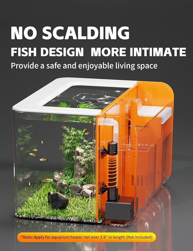 2.5 Gallon Fish Tank Small Aquarium Kit for Betta, Shrimp, Guppy, Acrylic | Hidden Filtration, Self-cleaning, Ultra-quiet, 3 Color Light, 10 Brightness, Adjustable Water Flow, Round Corner
