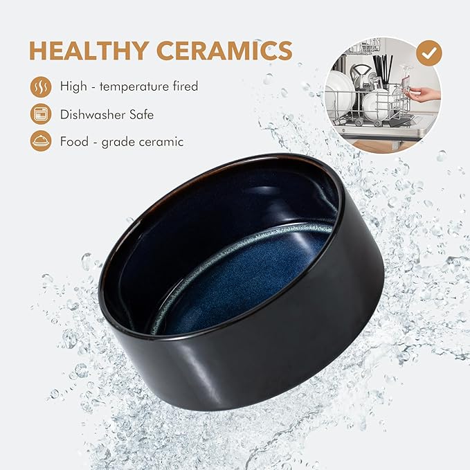 Havniva 8.2" Elevated Dog Bowls Ceramic Raised Dog Bowl with Non-Slip Stand (Acacia Wood) Weighted Dog Food & Water Bowl for Large Breed Dogs - 7.6 Cups 60 oz