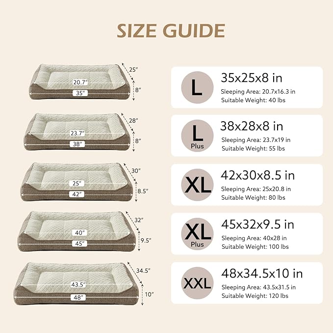 JOEJOY XL Orthopedic Dog Beds Large Sized Dog, Extra Thick Supportive Big Dogs Couch Bed with Sides, Ultra Soft Pet Bed Sofa for Large Dogs, Beige, 42inch