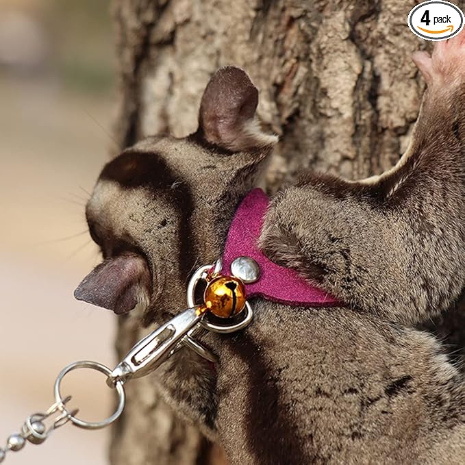 3 Pack Sugar Glider Harness and Leash Set - Adjustable Traction Rope Strap Anti-Biting Chain Rope, Small Animal Training Walking Vest Leash for Sugar Glider Squirrel Hamster Rat Birds Reptile (Purple)