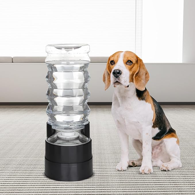 RIZZARI Automatic Dog Water Dispenser: Ion Exchange & Carbon Filtration -Supports Spine Health in Senior Dogs- Spill-Resistant 9L Black Gravity Waterer with 2 Filters&Caps - Ideal for Multi-Dog Homes