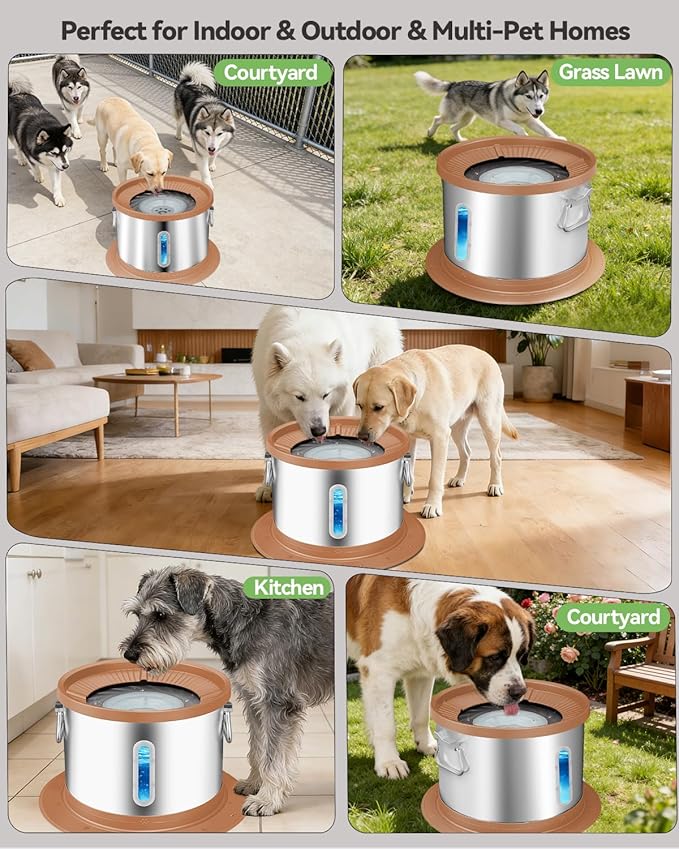 UPSKY 14L No Spill Dog Water Bowl, Stainless Steel Spill Proof Dog Bowl with Water Window, Dual-Suction Anti-Slip Large Capacity Slow Drinking Bowl with Floating Disk for Large Dogs & Messy Drinkers