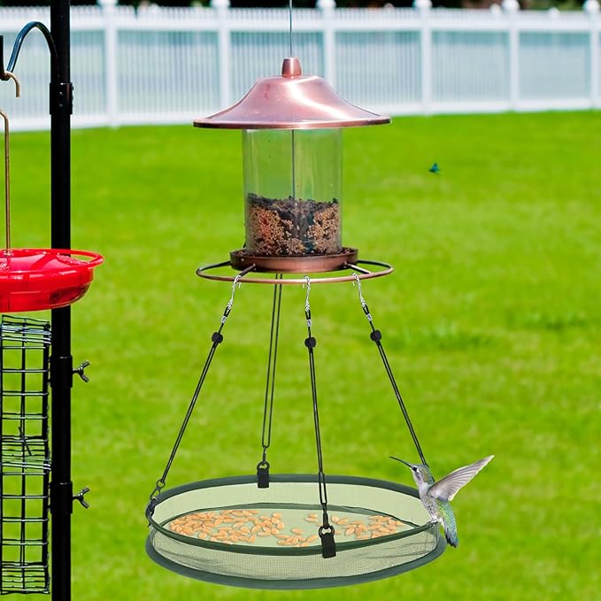 FoldTier 1 Pieces Universal Wild Bird Seed Catcher Hanging Hoop Platform Bird Seed Catcher Tray for Hummingbird Feeders Bee Feeder Outdoor Garden Accessories (20 Inch)