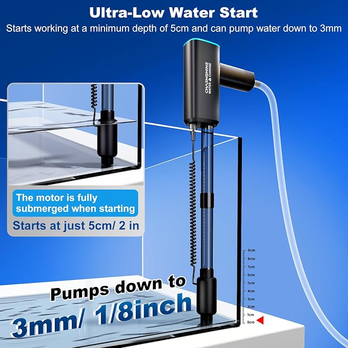 Cordless Gravel Vacuum Aquarium Cleaner for 5-10 Gallon,6-in-1 Automatic Fish Tank Cleaning Tools 2600mah Rechargeable Fish Tank Vacuum Small Tanks Change Water Wash Sand(10w)