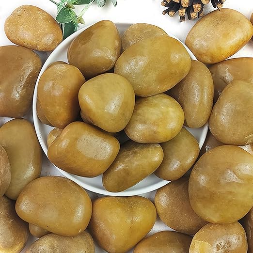 10lbs Yellow River Rocks, 2-3 Inch Natural Pebbles for Indoor Plants, High Polished Decorative Stones Vase Filler Fish Tank Aquariums Landscaping Garden