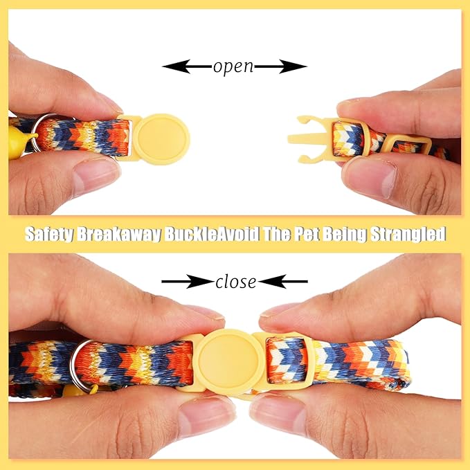 ZUFECY Colorful Gradient Breakaway Cat Collar - Adjustable 5.9-11.8in with Safety Bell & Reflective Strips