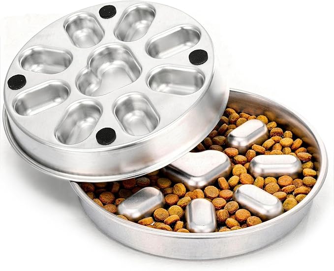 Stainless Steel Slow Feeder Dog Bowls, 2 Cups Metal Slow Feeder Bowl for Small & Medium Dogs, Pet Feed Bowl with Non-Slip Mat Base for Fast Eaters to Slow Down Eating, Dishwasher Safe, 1 Pack