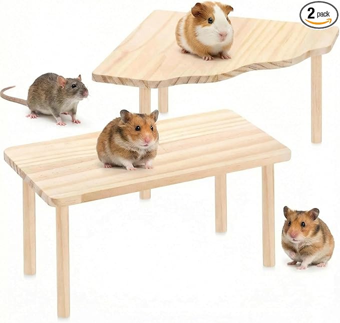 2 Pcs Set Hamster Play Wooden Platform for Dwarf Syrian Hamsters Gerbils Mice Degus or Other Small Pets