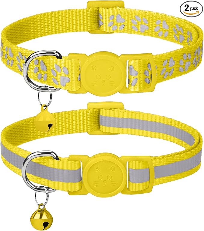 Taglory Kitten Collar Breakaway with Bell, Reflective Soft Cat Collar for Small Kittens, Adjustable 6-8 Inch High Visibility Night Strip, Lightweight for 2-6 Months Baby Cats, 2 Pack, Yellow