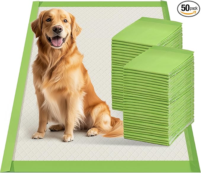 Gardner Pet Dog Pee Pads Extra Large 29"x47", XL Thicker ECO Green Disposable Puppy Training Pads Super Absorbent Full Edge-Wrapping Pad for Dogs, Puppies, Cats, Rabbits (50 Count)