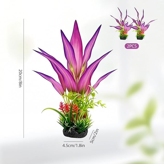 Silk Aquarium Plants 2 Pcs 8 Inches | Soft silk plants, safe for delicate fish, durable, resist fading.