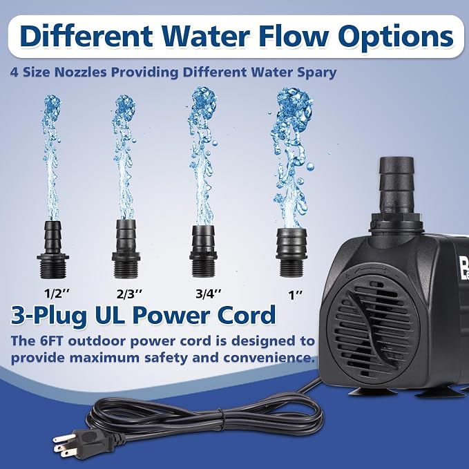 550GPH Submersible Water Pump(2000L/H 30W), Adjustable Ultra Quiet Fountain Pump with 4 Nozzles 7.2ft High Lift for Aquarium, Fish Tank, Pond, Waterfall, Outdoor, Hydroponics