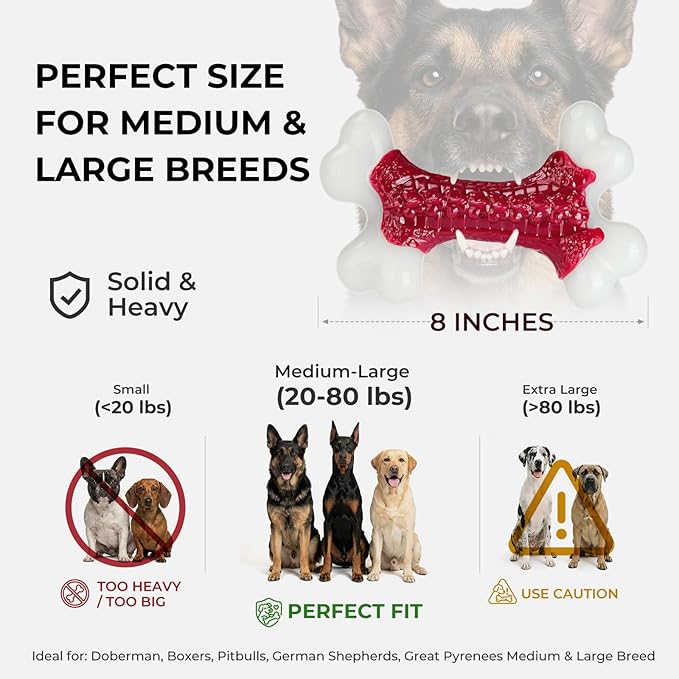 Kseroo 2-Pack Indestructible Dog Toys for Aggressive Chewers: Beef Flavored Hard Nylon Bone Chew Toys, Tough Dog Chew Toys for Large Dogs, Dog Toys to Keep Them Busy for Medium Large Breed, Red