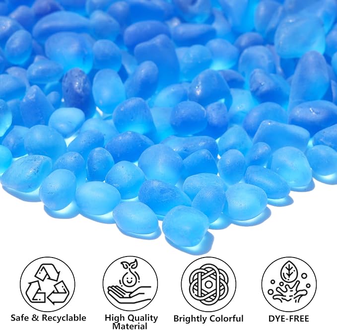 QYGL Sea Glass Stones - 2.9LB/46.4oz Aquamarine Frosted Glass Pebbles | Glass Gemstones Perfect for Aquarium Rocks, Fish Tank Gravel, Vase Fillers, Seaglass DIY Crafts, and Home Decor