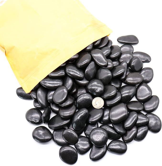 Black Polished Rocks for Plants, Decorative Pebbles, 1-2 Inch, 10 lb