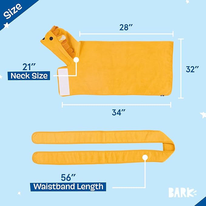 Barkbox Dog Bathrobe Fast Drying with Hook and Loop Closure & Wrap Tie Snuggle, Cute Dogs Clothes, Easy to Clean, Machine Washable, Dog Coats and Tumble Dry Low - Lion, Large