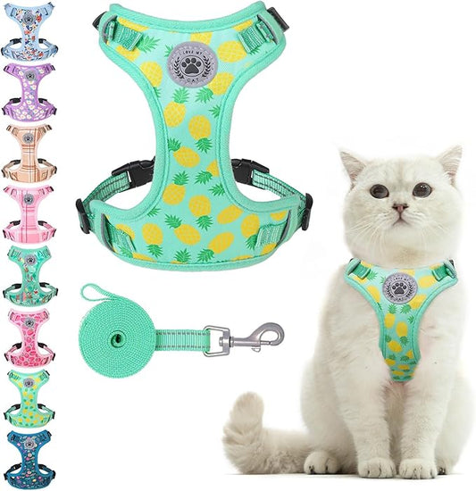 BEAUTYZOO Cat Harness and Leash Set Escape Proof, Small Cat Vest Harness for Walking, Adjustable Step in Kitten Harnesses for Travel, Soft Lightweight Outdoor Cute Kitten Harnesses, Pineapple S