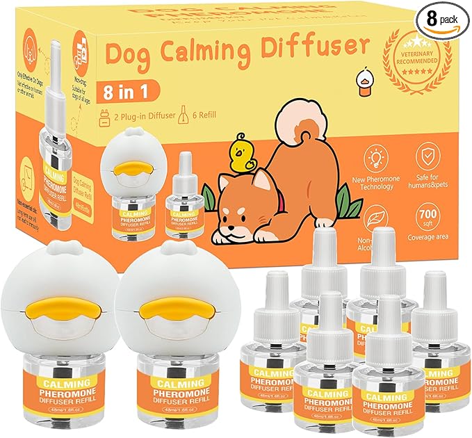 Dog Pheromone Calming Diffuser 8 in 1 (6 * 30 Day) Appeasing Pet Pheromones Diffuser to Calm Kit (2 Plug in+ 6 Pack 48ml Refill) for Anxiety