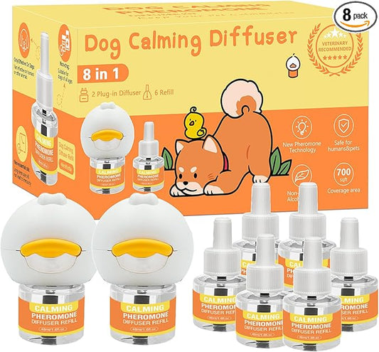 Dog Pheromone Calming Diffuser 8 in 1 (6 * 30 Day) Appeasing Pet Pheromones Diffuser to Calm Kit (2 Plug in+ 6 Pack 48ml Refill) for Anxiety