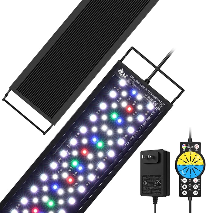 AQQA LED Aquariums Light Full Spectrum for 18-24 inch, Fish Tank Light | with Timer for Freshwater and Plants Growth, 24/7 Lighting Cycle, 9 Color Modes & 10-Level Brightness, 26W Black