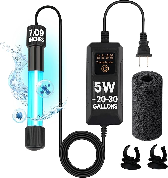 5W UV Light for Aquariums with 4 Timer Modes | UV-C Clean Light for Use in Sump Areas, Filters, Top Filter Boxes & Small Ponds – Keeps Fish Tanks Clear & Healthy