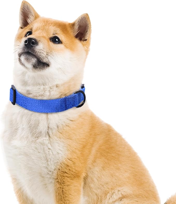 Mile High Life Soft & Strong Poly Cotton Adjustable Dog Collar with Quick Release Buckle for Small to Large Dogs(Blue, Large Neck 15"-19")