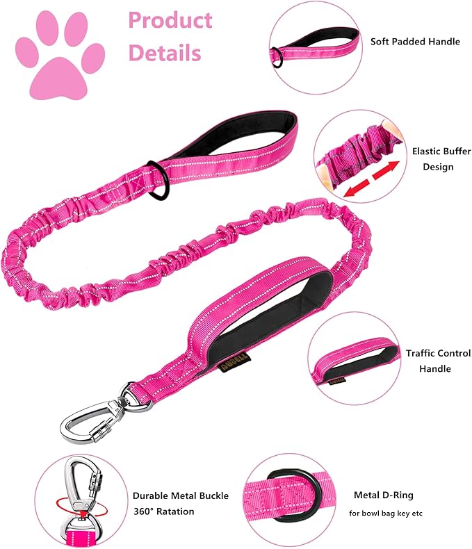 AUBELL Tactical Dog Collar and Leash Set, Reflective Adjustable Heavy Duty Military K9 Collars with Handle and Metal Buckle for Extra Large Dogs, with Airtag Case and 2 Patches(Pink,XL)