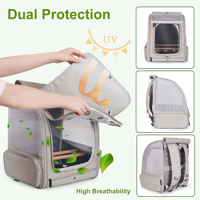 halinfer Front Zipper Opening Bird Carrier Backpack and Clamp Cups