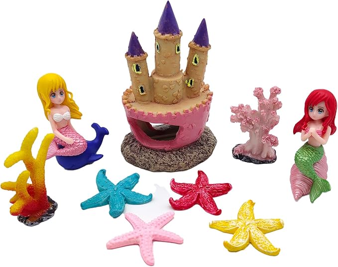 Aquarium Castle Decor with Artificial Starfish & Coral | Resin Pink Fish Tank Accessories for Aquascape Enthusiasts, Sand Table DIY