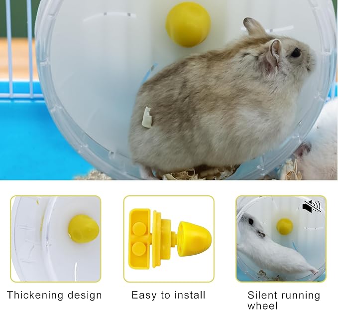 WishLotus Hamster Running Wheel, Silent Jogging Exercise Toy Hamsters Cage Accessory for Drawf Hamster Golden Silk Shih Tzu Bear (Clear)