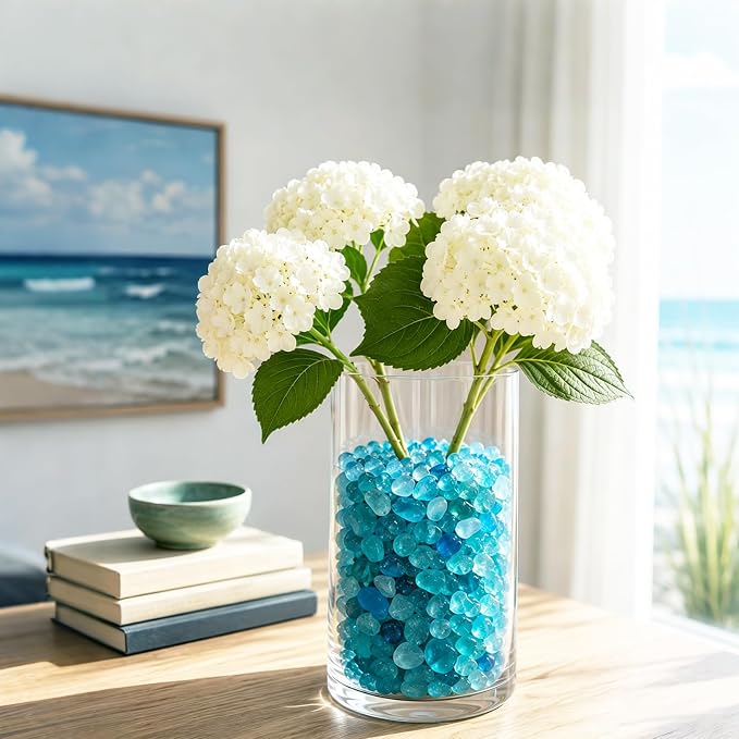 QYGL Sea Glass Stones - 0.9LB Turquoise Frosted Glass Pebbles Gemstones | Perfect for Aquarium Rocks, Fish Tank Gravel, Vase Fillers, DIY Crafts, and Home Decor