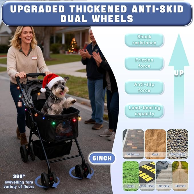 4 Wheels Pet Stroller 4 in 1 Pet Stroller with Detachable Carrier for Small & Medium Dogs Cats up to 55 lbs Easy-Folding Travel Dog Wagon with Car Seat Breathable Mesh,Khaki