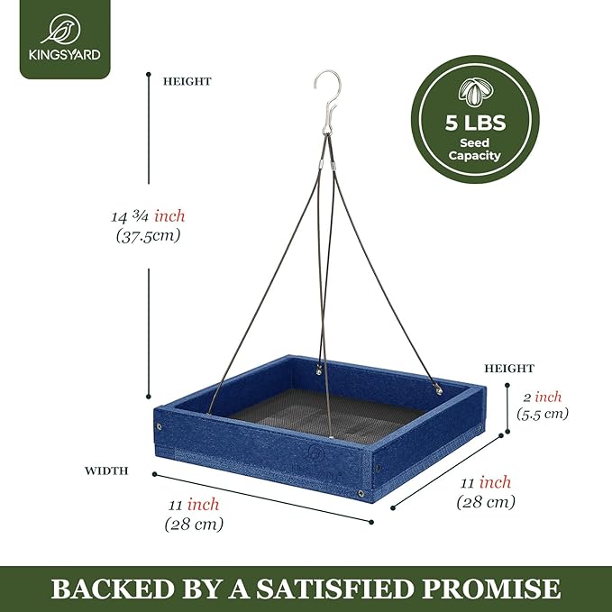 Kingsyard 2 Pack Platform Bird Feeder Tray for Outdoor Hanging - Durable Recycled Plastic & Metal Mesh, Large 3.5 lbs Capacity, Ideal for Attracting Large Birds, Blue