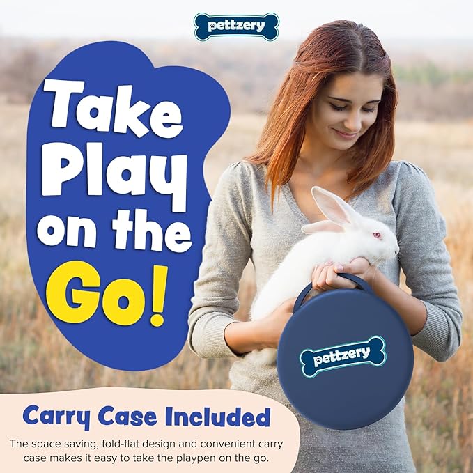Small Animal Playpen with Zippered Top, Portable Waterproof Pet Cage (47"x23") for Kitten, Bunny, Guinea Pig, Hamster, Chicken Brooder, Indoor & Outdoor Exercise Pen, Foldable Design (Navy)