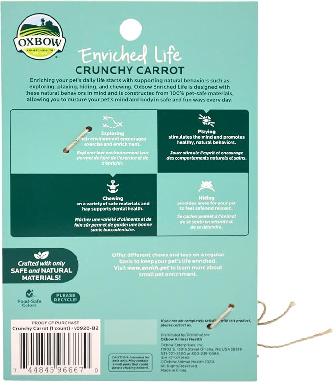 Oxbow Enriched Life Crunchy Carrot, Natural Paper Chew Toy for Rabbits, Guinea Pigs, and Hamsters, Promotes Dental Health and Foraging, Safe Enrichment Accessory, Small Pet Chew