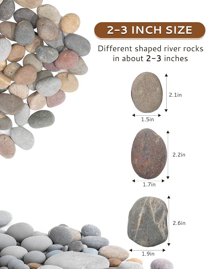 Natural River Rocks-40 lbs of Pebbles and River Stones,2-3 Inch Plant Rocks for Landscaping,Garden Paving,Crafting,Walkways,and Outdoor Decorative Stone,Mexican Beach River Rocks