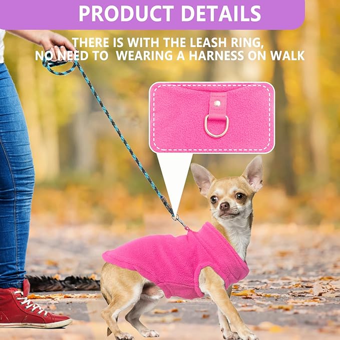 2 Pieces Fleece Dog Sweaters for Small Medium Dogs Girl, with Leash Ring, Warm Pet Sweater Fall Winter Thick Clothes Coat for French Bulldog, Dachshund,XL