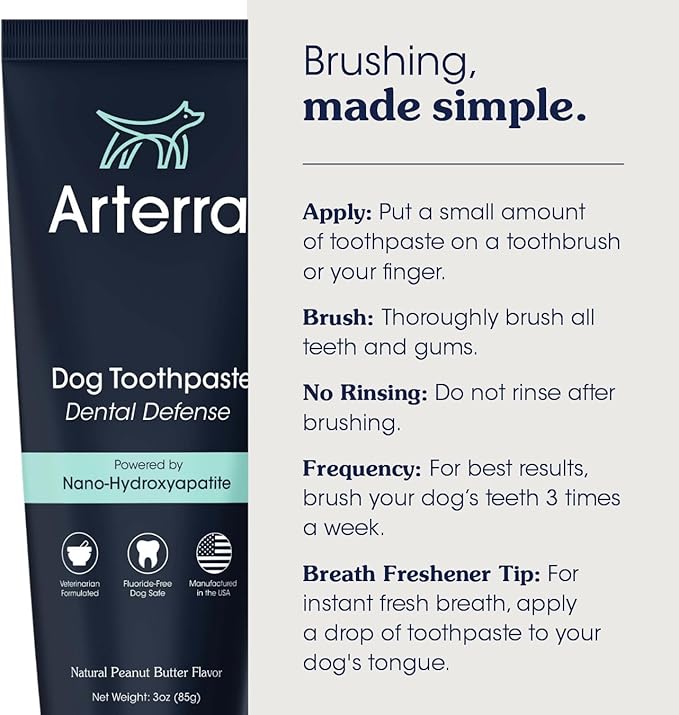 Remineralizing Dog Toothpaste – Vet-Grade, with Nano-Hydroxyapatite, Reverses Early-Stage Decay, Cleans Teeth, Removes Tartar, Freshens Breath by Arterra Pet Science, Plant-Based, Natural Flavor, 4oz