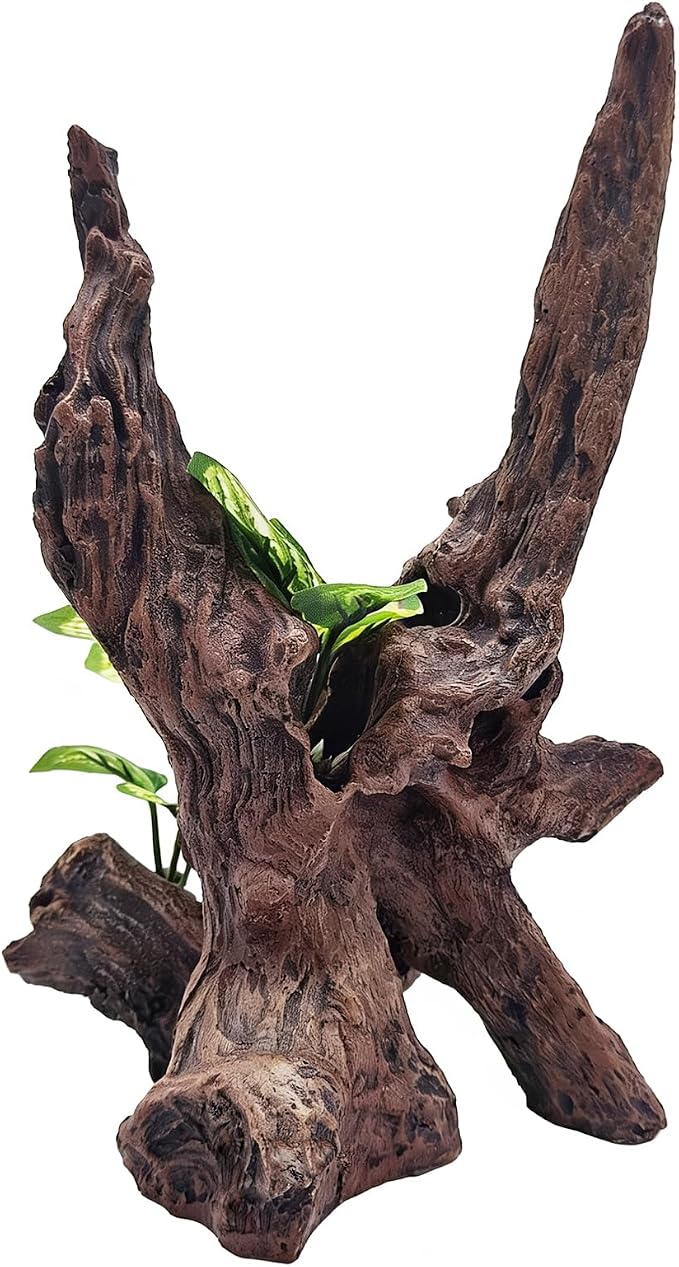 Resin Simulation Driftwood Aquarium Decor, Fish Tank Landscape Ornament Hideout for Betta Goldfish Amphibians Reptiles Rest Play Accessories