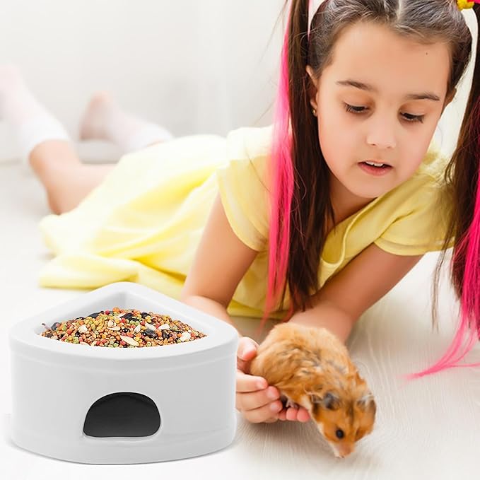 Ceramic Hamster Hideout House - Multifunctional Small Pet Cave with Feeding Bowl, Durable Habitat for Hamsters, Gerbils, Mice, Lemmings, All-Season Pet Bed & Hideaway (B)