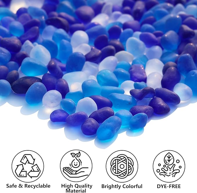 QYGL Sea Glass Stones - 2.9LB/46.4oz Blue Mixed Frosted Glass Pebbles | Glass Gemstones Perfect for Aquarium Rocks, Fish Tank Gravel, Vase Fillers, Seaglass DIY Crafts, and Home Decor