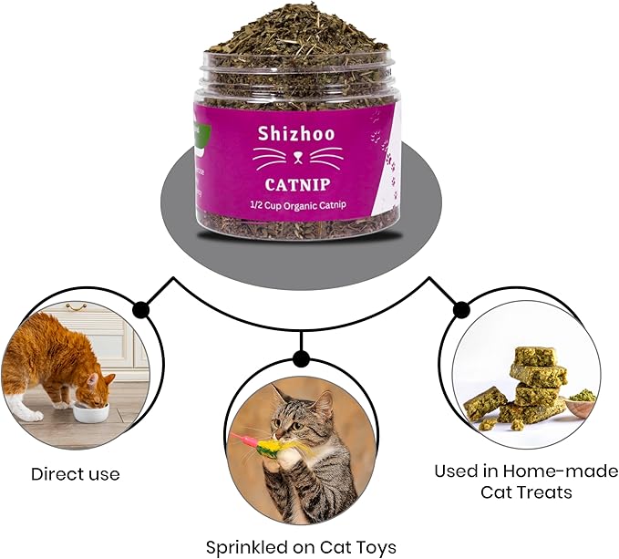 Catnip for Cats with Leaves and Flower Seeds 100% Natural and Organic Catnip Premium Cat Nip for Cats & Kittens Used as a Snack or Refillable Catnip Treats for Cats (1/2 Cup)