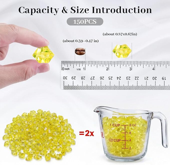 DomeStar Yellow Fake Ice Rocks, 150 PCS Acrylic Crystal for Vase Fillers | Fake Diamonds for Table Centerpieces Birthday Party Decor, Fish Tanks Decor Table Scatter DIY Craft Supplies